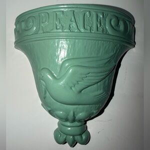 Vintage 1976 Royal Creations Metal Wall Pocket - Peace Dove - Custom sage green